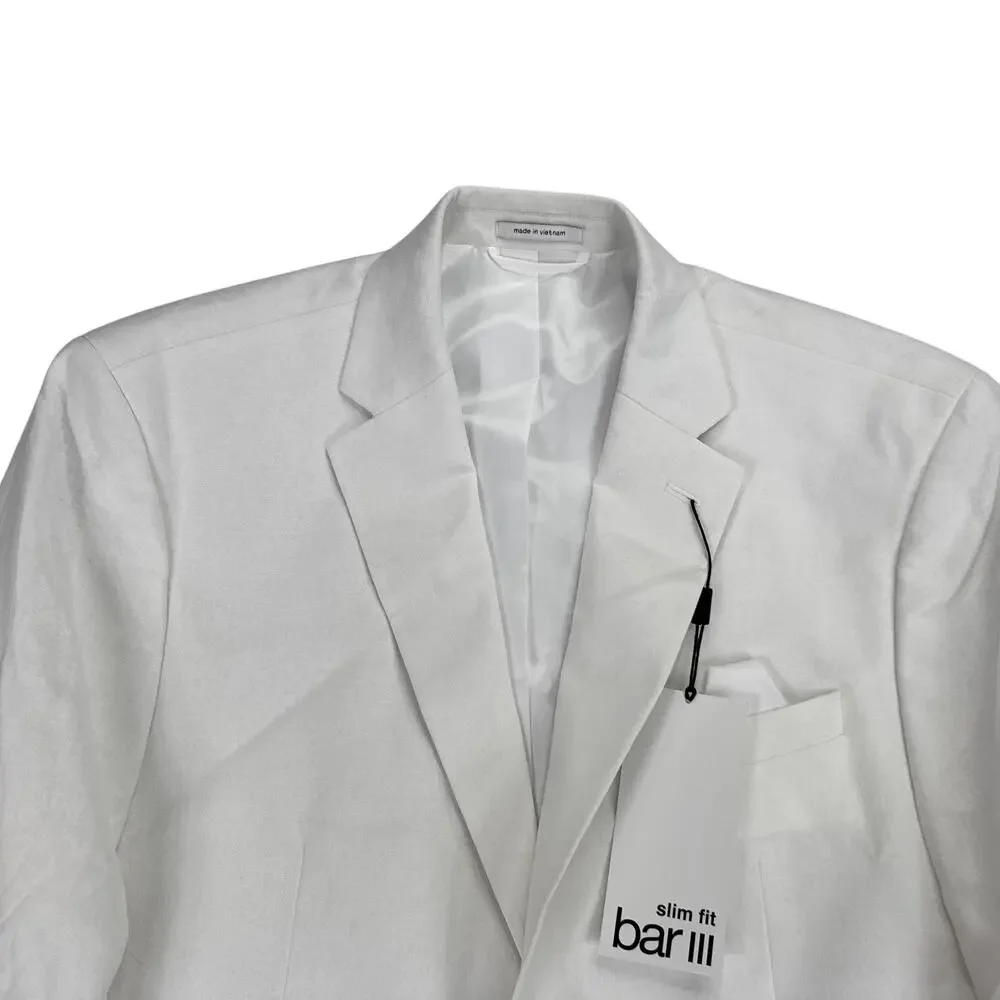 Bar III Mens Slim Fit Linen Cotton Solid Suit Jacket White 42S